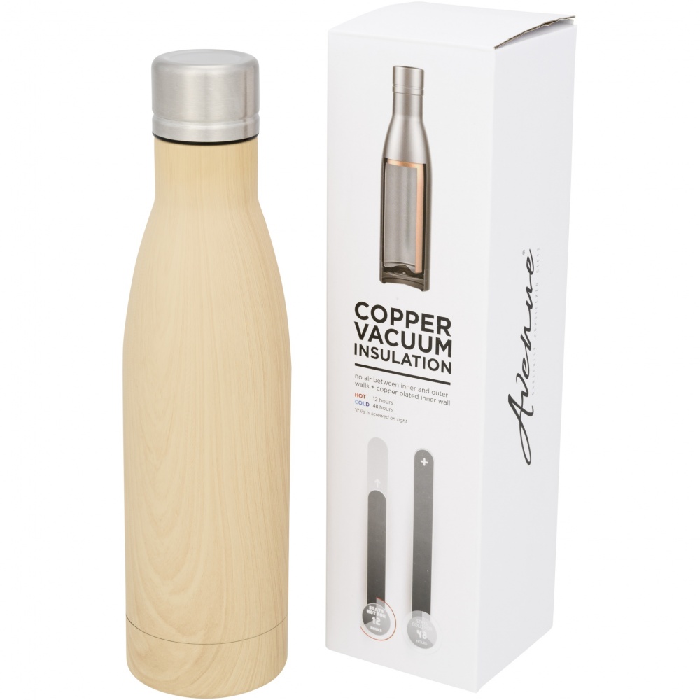 Logo trade business gifts image of: Vasa 500 ml wood-look copper vacuum insulated bottle
