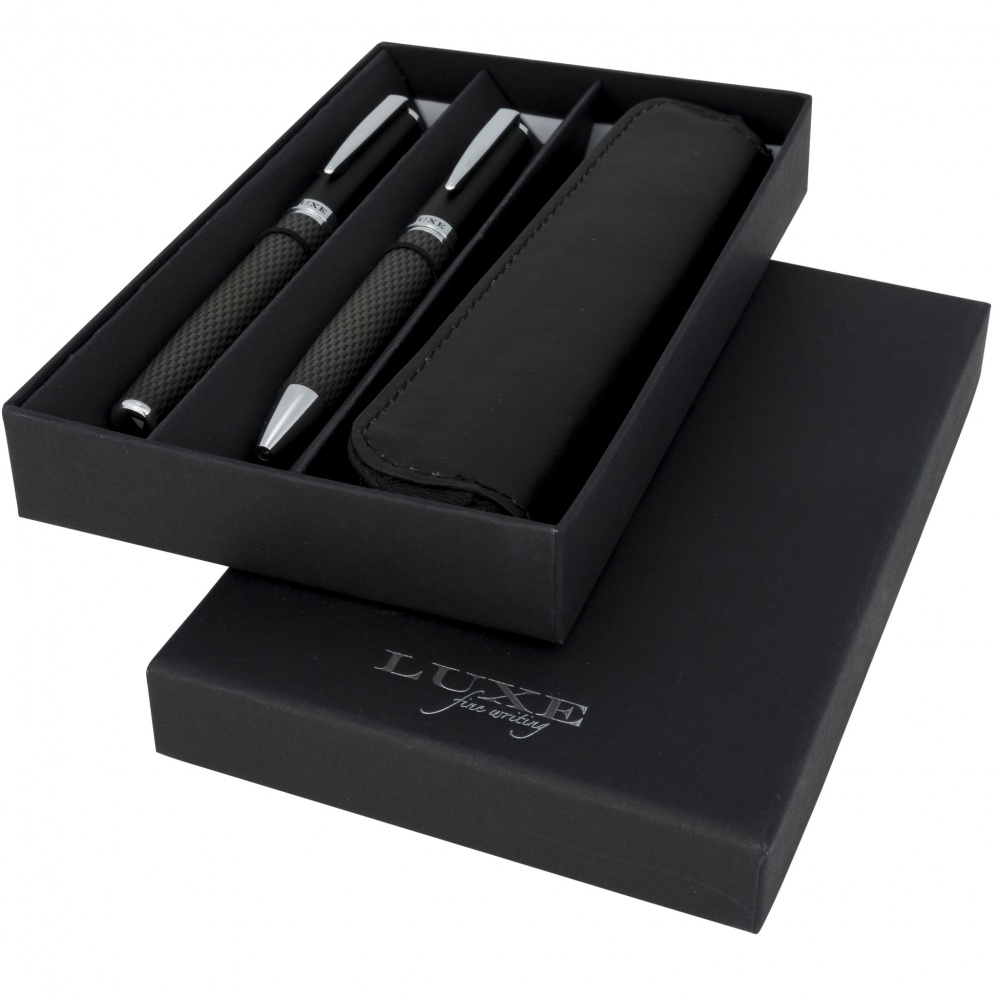 Logo trade promotional merchandise picture of: Carbon duo pen gift set with pouch