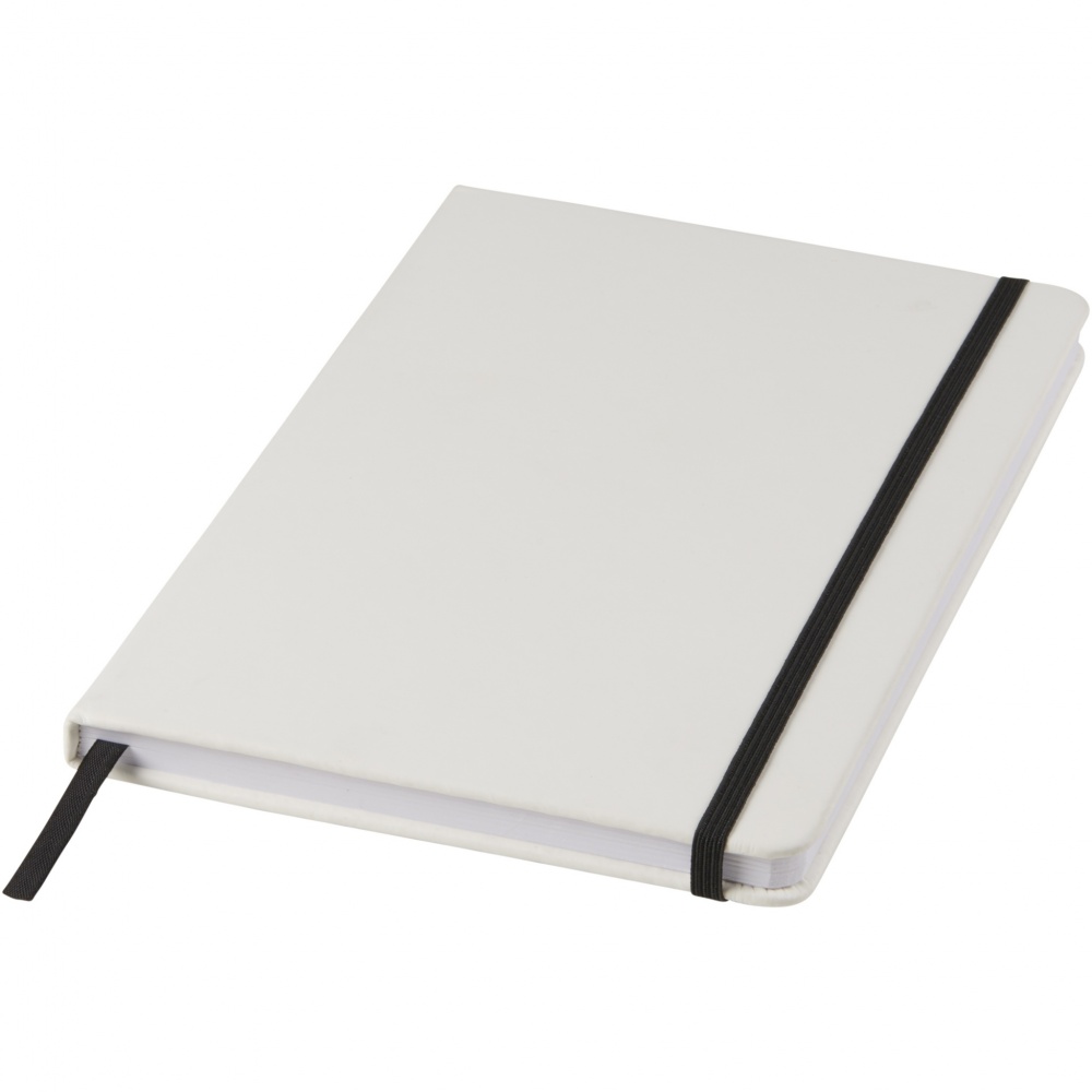 Logo trade promotional giveaway photo of: Spectrum A5 white notebook with coloured strap