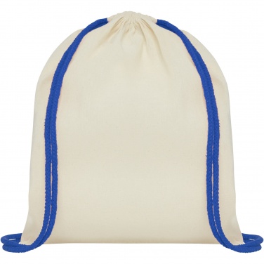 Logo trade promotional items image of: Oregon 100 g/m² cotton drawstring bag with coloured cords 5L