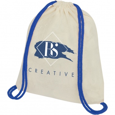 Logo trade business gifts image of: Oregon 100 g/m² cotton drawstring bag with coloured cords 5L