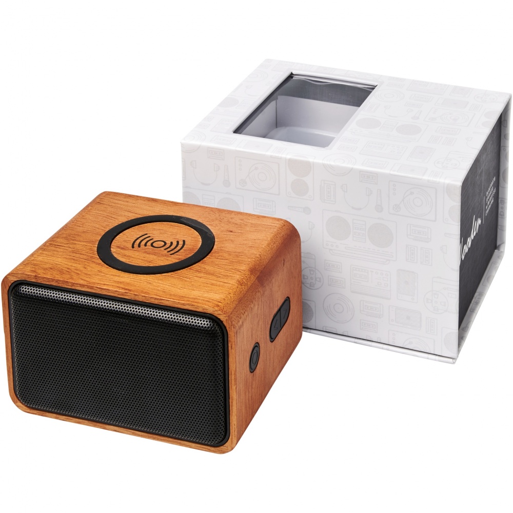 Logotrade promotional item image of: Wooden 3W speaker with wireless charging pad