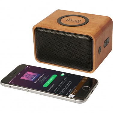 Logo trade corporate gifts picture of: Wooden 3W speaker with wireless charging pad