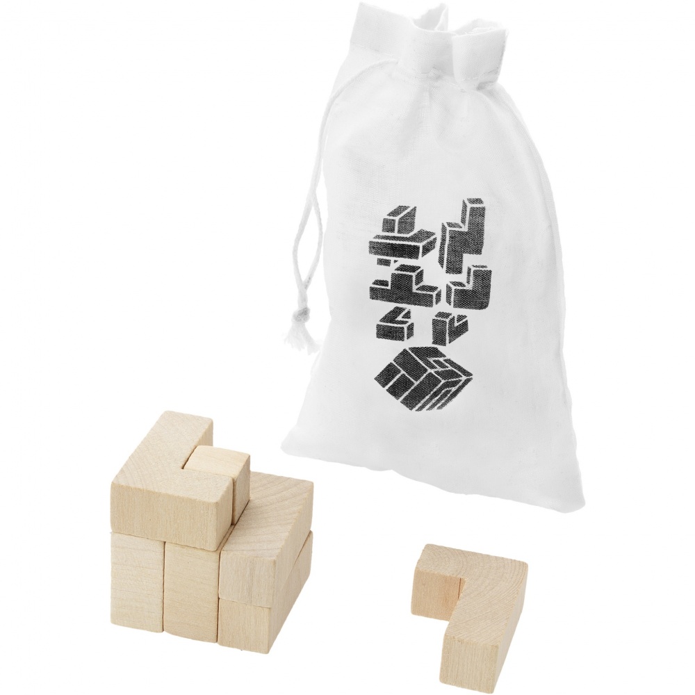 Logo trade promotional merchandise photo of: Solfee wooden squares brain teaser with pouch