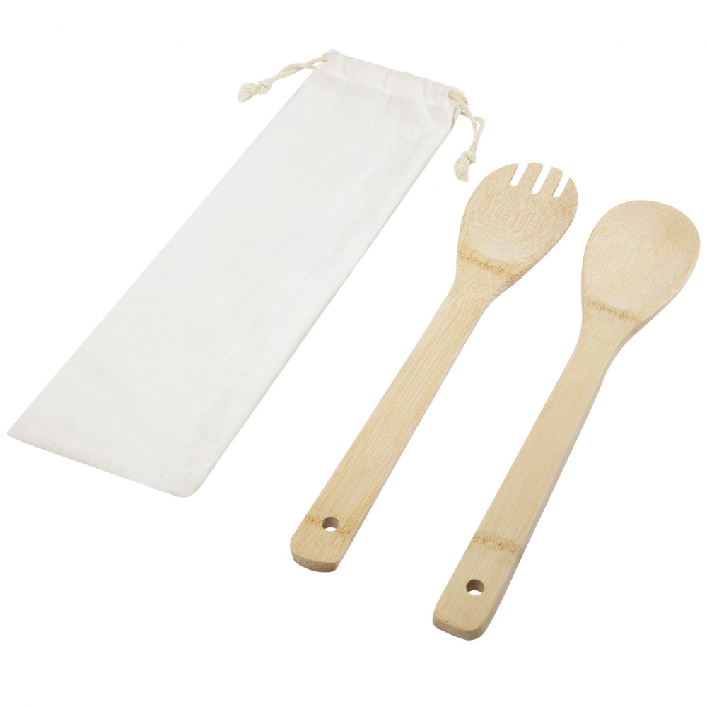 Logo trade business gifts image of: Endiv bamboo salad spoon and fork