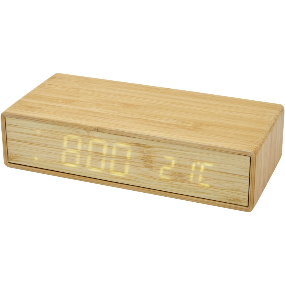 Logo trade promotional merchandise photo of: Minata bamboo wireless charger with clock