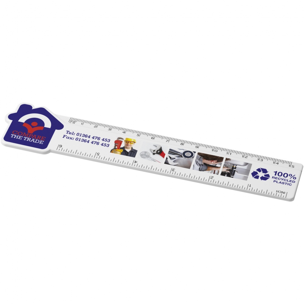 Logo trade promotional gift photo of: Tait 15 cm house-shaped recycled plastic ruler