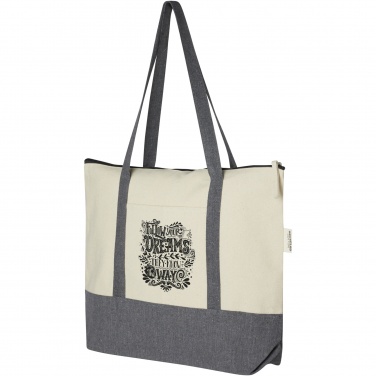 Logo trade promotional merchandise picture of: Repose 320 g/m² recycled cotton zippered tote bag 10L