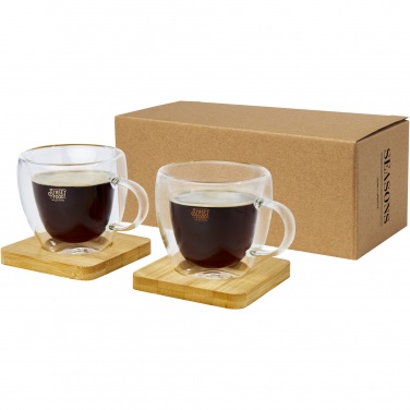 Logo trade promotional merchandise picture of: Manti 2-piece 100 ml double-wall glass cup with bamboo coaster 
