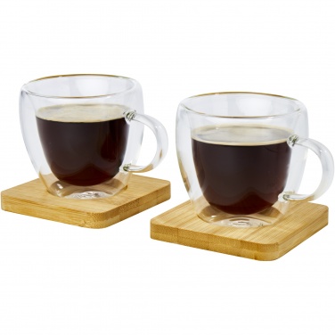 Logo trade promotional items picture of: Manti 2-piece 100 ml double-wall glass cup with bamboo coaster 
