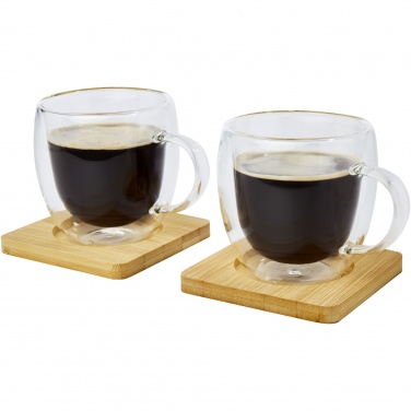 Logotrade promotional giveaways photo of: Manti 2-piece 250 ml double-wall glass cup with bamboo coaster 
