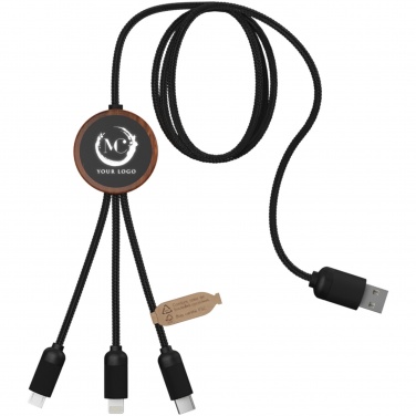 Logotrade promotional gift picture of: SCX.design C36 3-in-1 rPET light-up logo extended charging cable with round bamboo casing