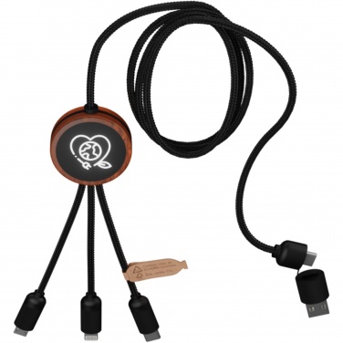 Logotrade promotional merchandise image of: SCX.design C37 5-in-1 rPET light-up logo charging cable with round wooden casing