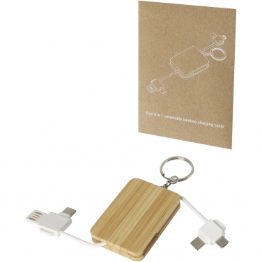 Logo trade promotional giveaway photo of: Reel 6-in-1 retractable bamboo key ring charging cable