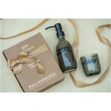 Logo trade corporate gift photo of: Wellmark Discovery 200 ml hand soap dispenser and 150 g scented candle set - dark amber fragrance