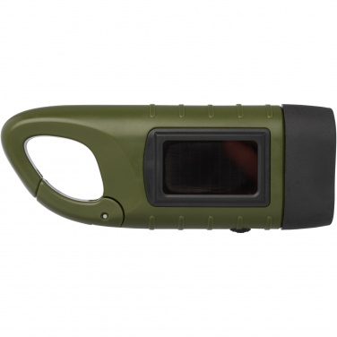 Logotrade promotional item image of: Helios recycled plastic solar dynamo flashlight with carabiner
