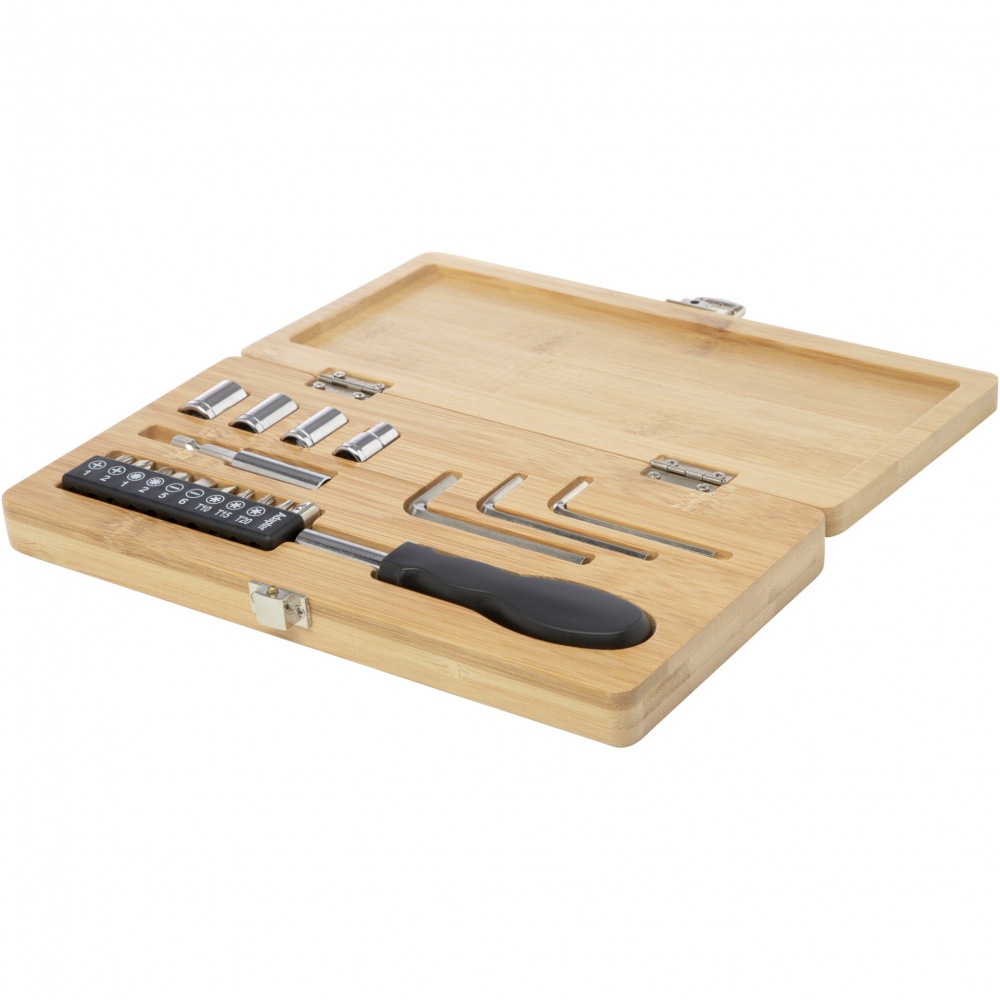 Logo trade promotional merchandise photo of: Rivet 19-piece bamboo/recycled plastic tool set