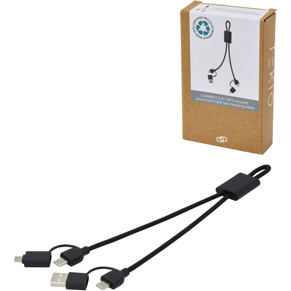 Logo trade corporate gifts image of: Connect 6-in-1 RCS recycled aluminium 45W quick charge & data transfer cable