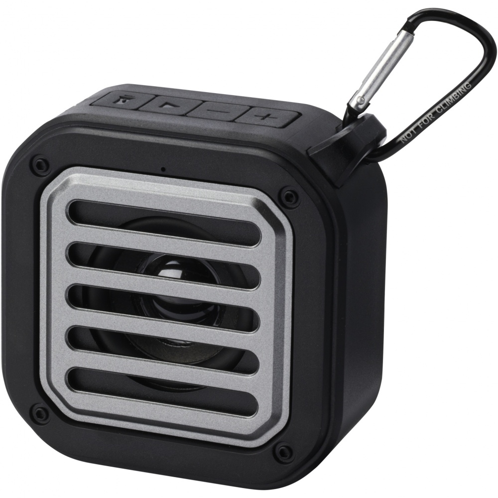 Logo trade corporate gifts picture of: Solo 3W IPX5 RCS recycled plastic solar Bluetooth® speaker with carabiner 