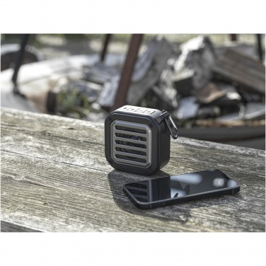 Logo trade promotional item photo of: Solo 3W IPX5 RCS recycled plastic solar Bluetooth® speaker with carabiner 
