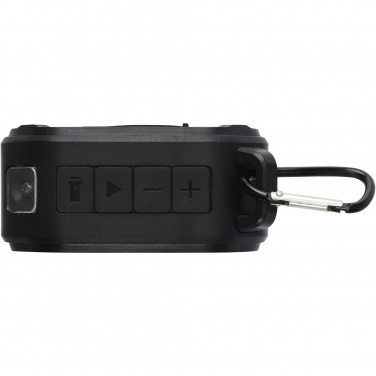 Logotrade corporate gift image of: Solo 3W IPX5 RCS recycled plastic solar Bluetooth® speaker with carabiner 