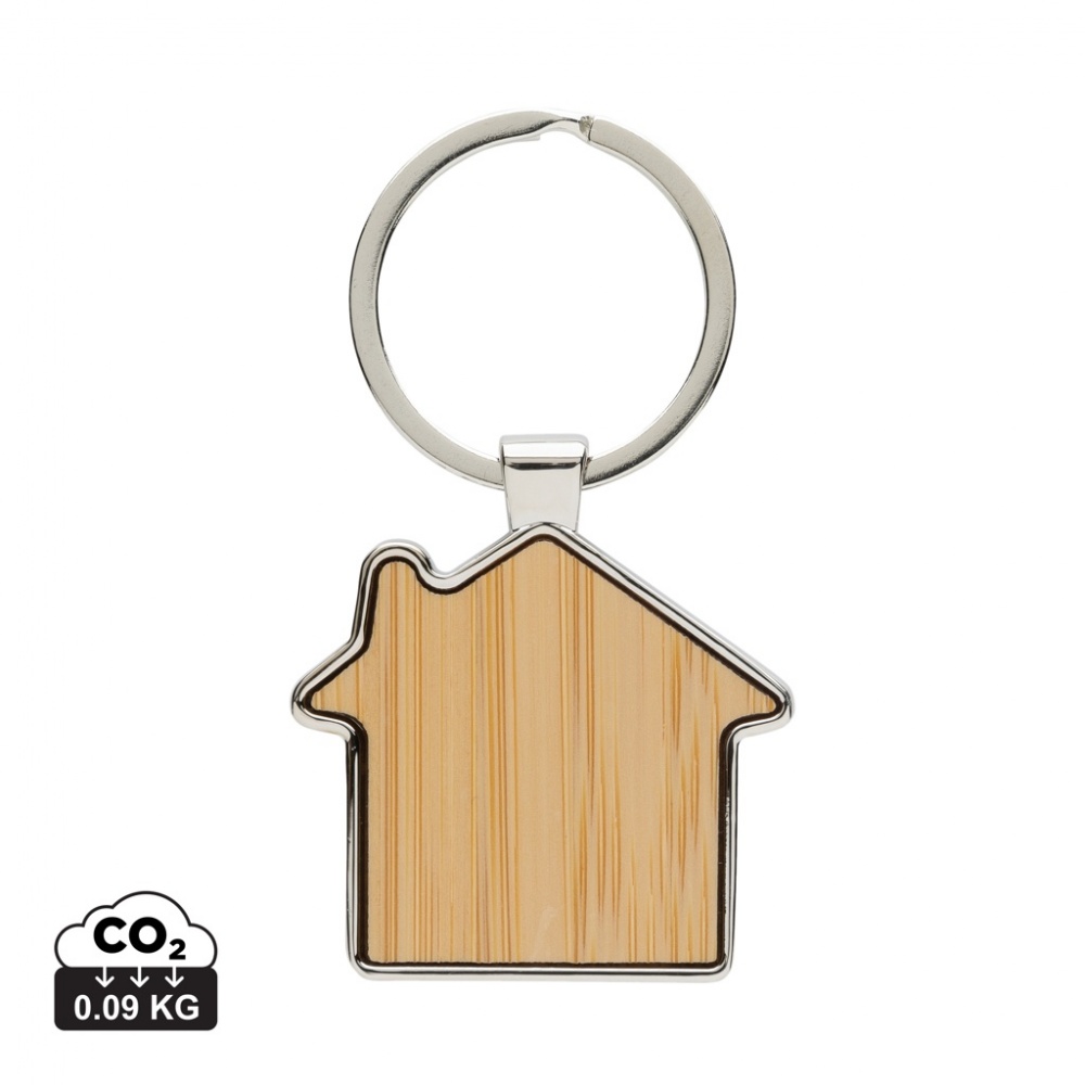 Logo trade promotional gifts image of: RCS recycled zinc alloy house keychain with bamboo