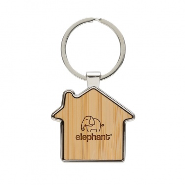 Logo trade promotional items image of: RCS recycled zinc alloy house keychain with bamboo