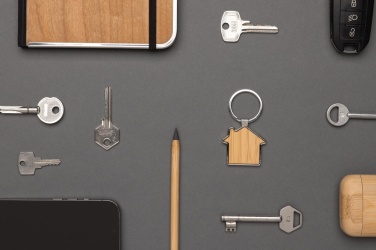 Logotrade promotional giveaway picture of: RCS recycled zinc alloy house keychain with bamboo