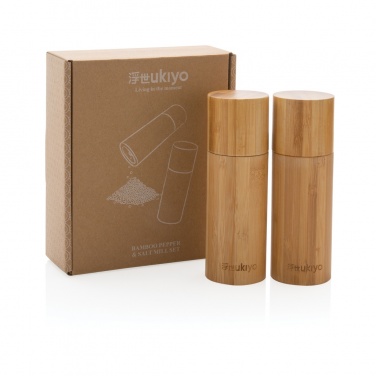 Logo trade promotional merchandise image of: Ukiyo bamboo salt and pepper mill set