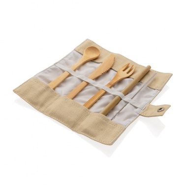 Logo trade promotional items image of: Reusable bamboo travel cutlery set