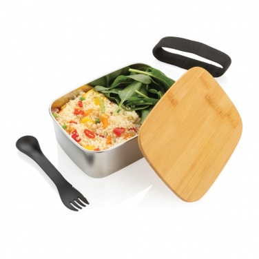 Logo trade promotional product photo of: Stainless steel lunchbox with bamboo lid and spork