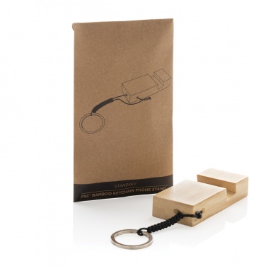 Logo trade promotional gifts picture of: Standkey bamboo keychain phone stand