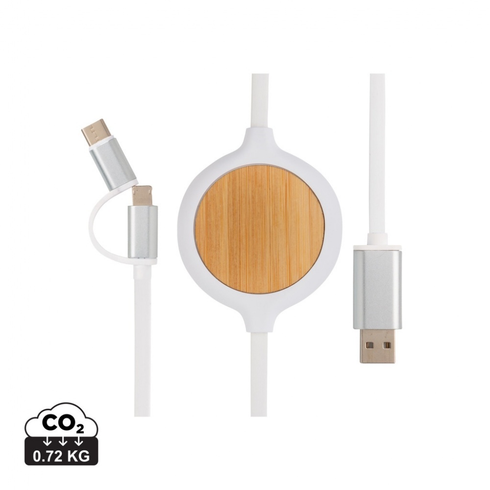 Logo trade promotional gifts picture of: 3-in-1 cable with 5W bamboo wireless charger