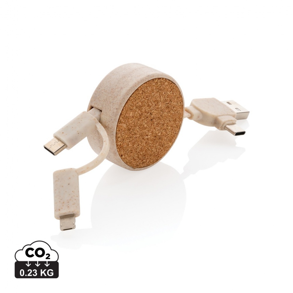 Logo trade promotional merchandise image of: Cork and Wheat 6-in-1 retractable cable