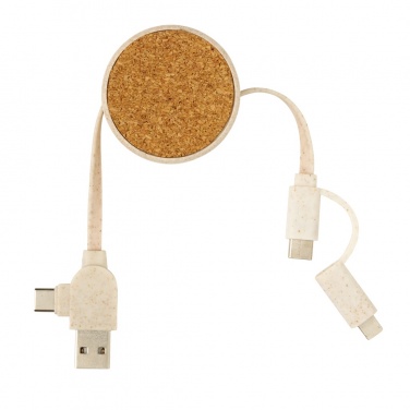Logo trade advertising products picture of: Cork and Wheat 6-in-1 retractable cable