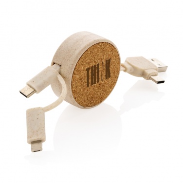 Logo trade promotional merchandise image of: Cork and Wheat 6-in-1 retractable cable