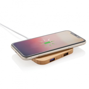 Logo trade advertising products picture of: Bamboo 5W wireless charger with USB