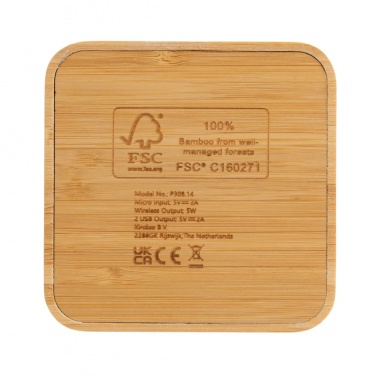 Logo trade promotional gifts picture of: Bamboo 5W wireless charger with USB