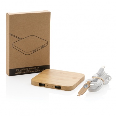 Logo trade corporate gifts picture of: Bamboo 5W wireless charger with USB