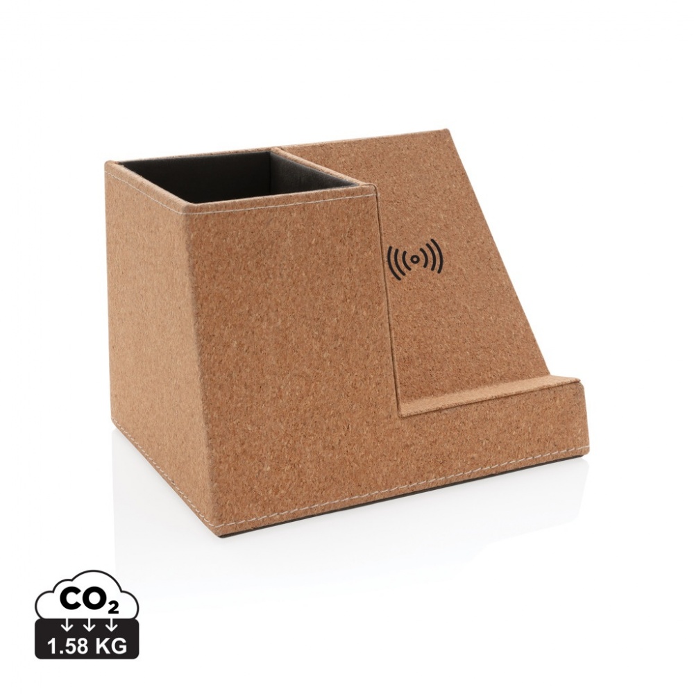 Logo trade promotional giveaway photo of: Cork pen holder and 5W wireless charger