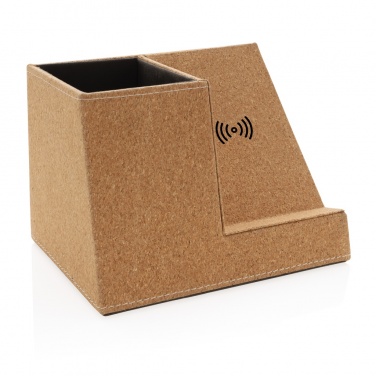 Logo trade promotional giveaway photo of: Cork pen holder and 5W wireless charger