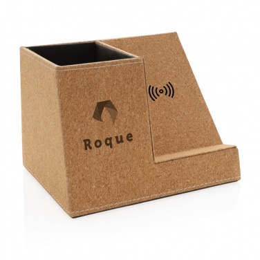 Logo trade promotional merchandise image of: Cork pen holder and 5W wireless charger