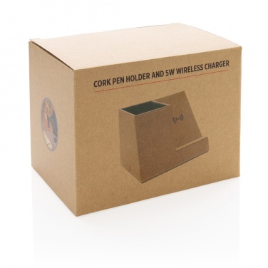 Logo trade promotional gifts picture of: Cork pen holder and 5W wireless charger