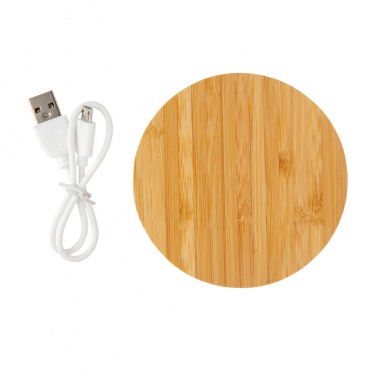 Logo trade promotional gift photo of: Bamboo 5W round wireless charger