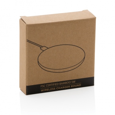 Logo trade corporate gifts image of: Bamboo 5W round wireless charger