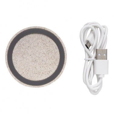 Logo trade corporate gift photo of: Wheat Straw 5W round wireless charging pad