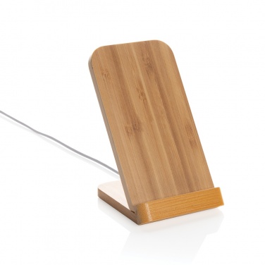 Logo trade corporate gift photo of: Bamboo 5W wireless charging stand