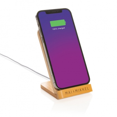 Logo trade business gifts image of: Bamboo 5W wireless charging stand