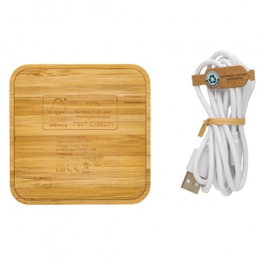 Logotrade corporate gift picture of: Bamboo 10W wireless charger with USB