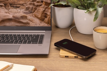 Logo trade promotional item photo of: Bamboo 10W wireless charger with USB